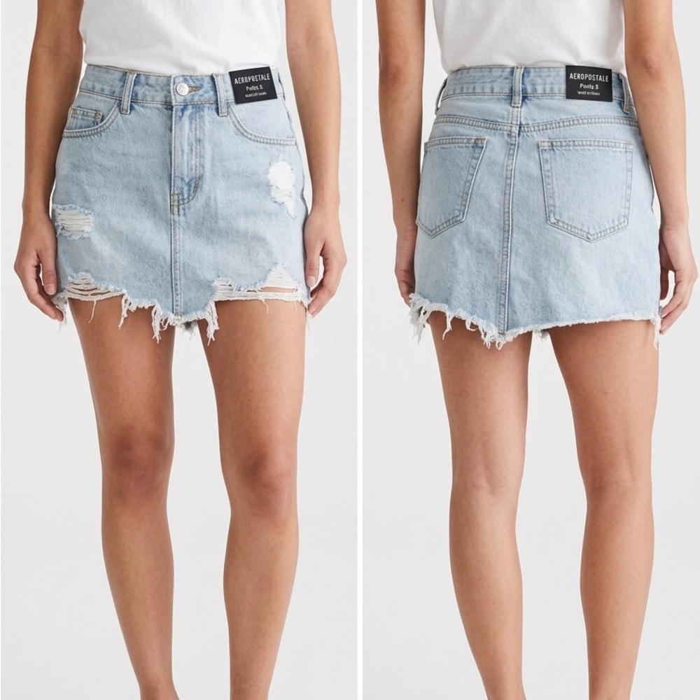 SHEIN Light Blue Distressed Denim Mini Skirt
